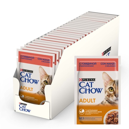 Влажный корм Cat Chow для взрослых кошек, сговядиной и баклажанами в желе - 85 г Основное Превью