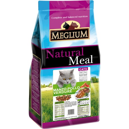 Сухой корм Meglium Adult для взрослых кошек с говядиной, курицей и овощами - 3 кг  Превью